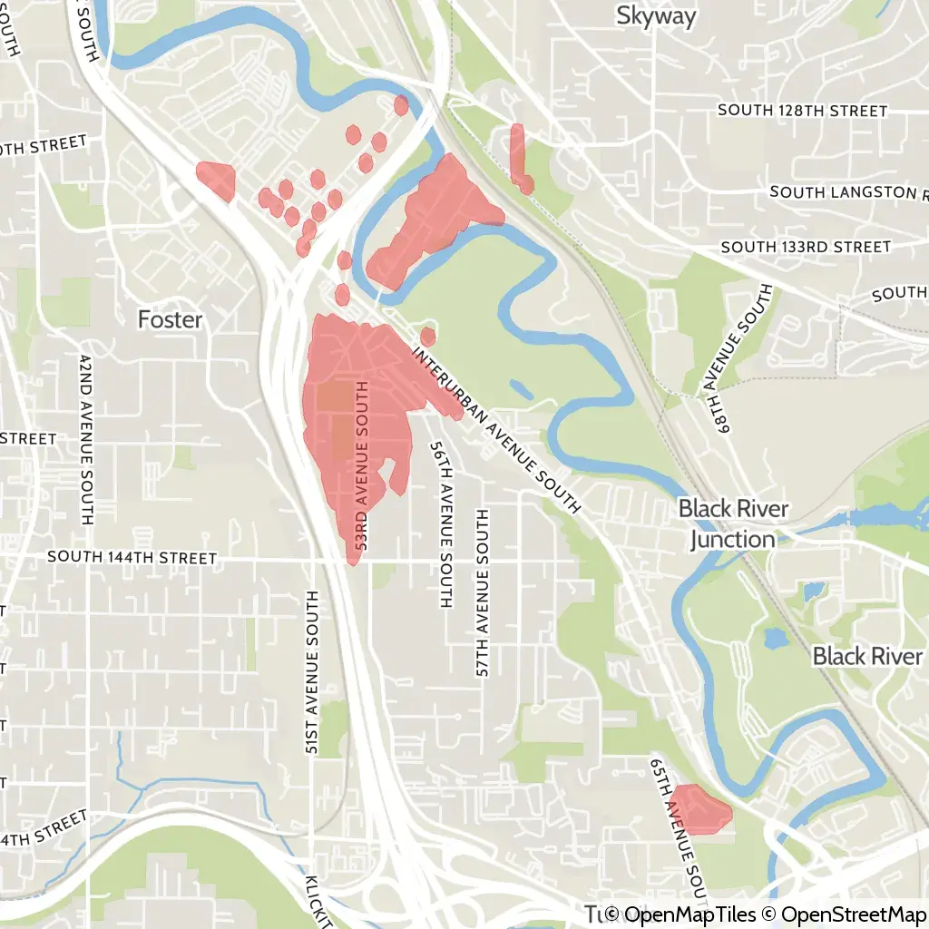 A map showing the location of the outage, centered around South 137th Street in the Foster area of Tukwila.