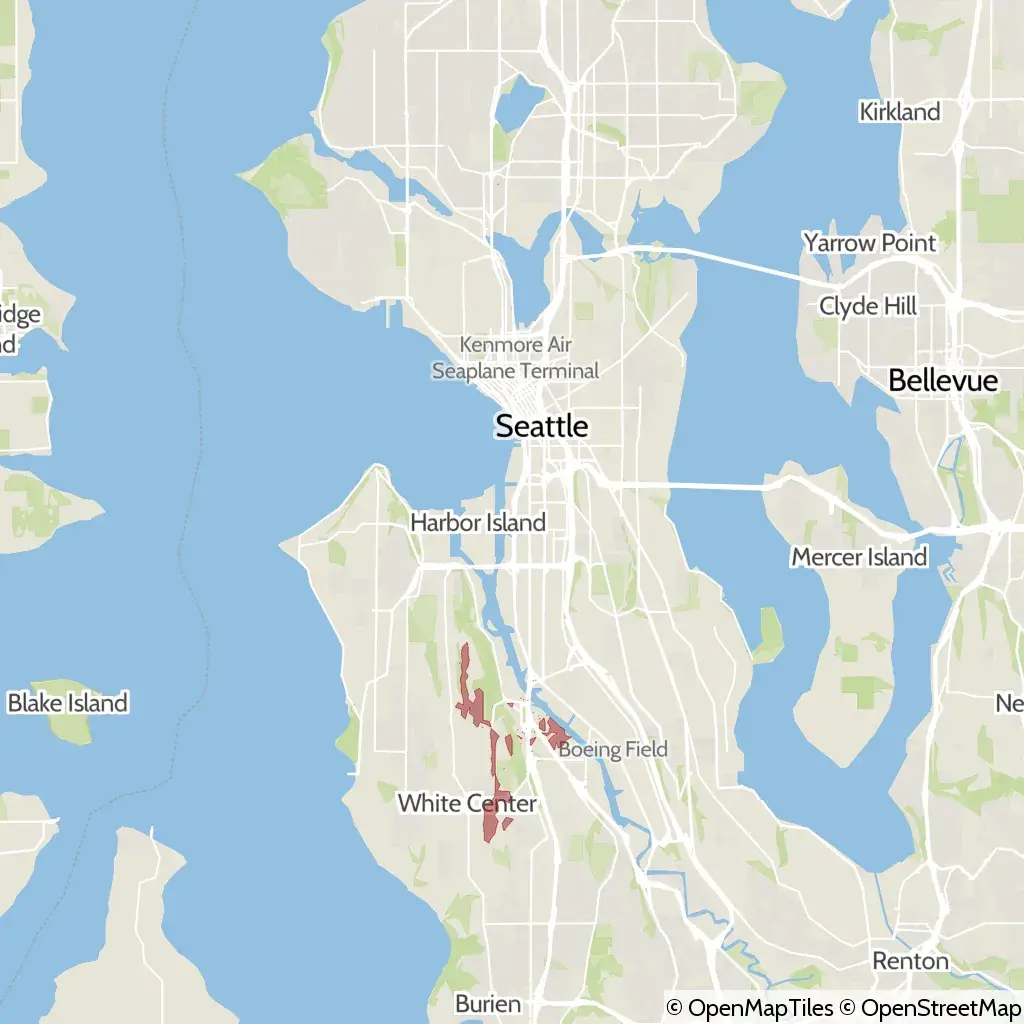 A map showing the location of the outage, centered around 7th Avenue Southwest in Seattle.