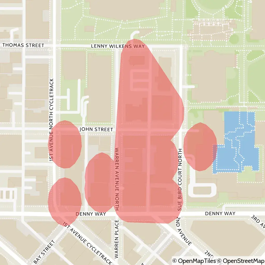 A map showing the location of the outage, centered around John Street in the Lower Queen Anne area.